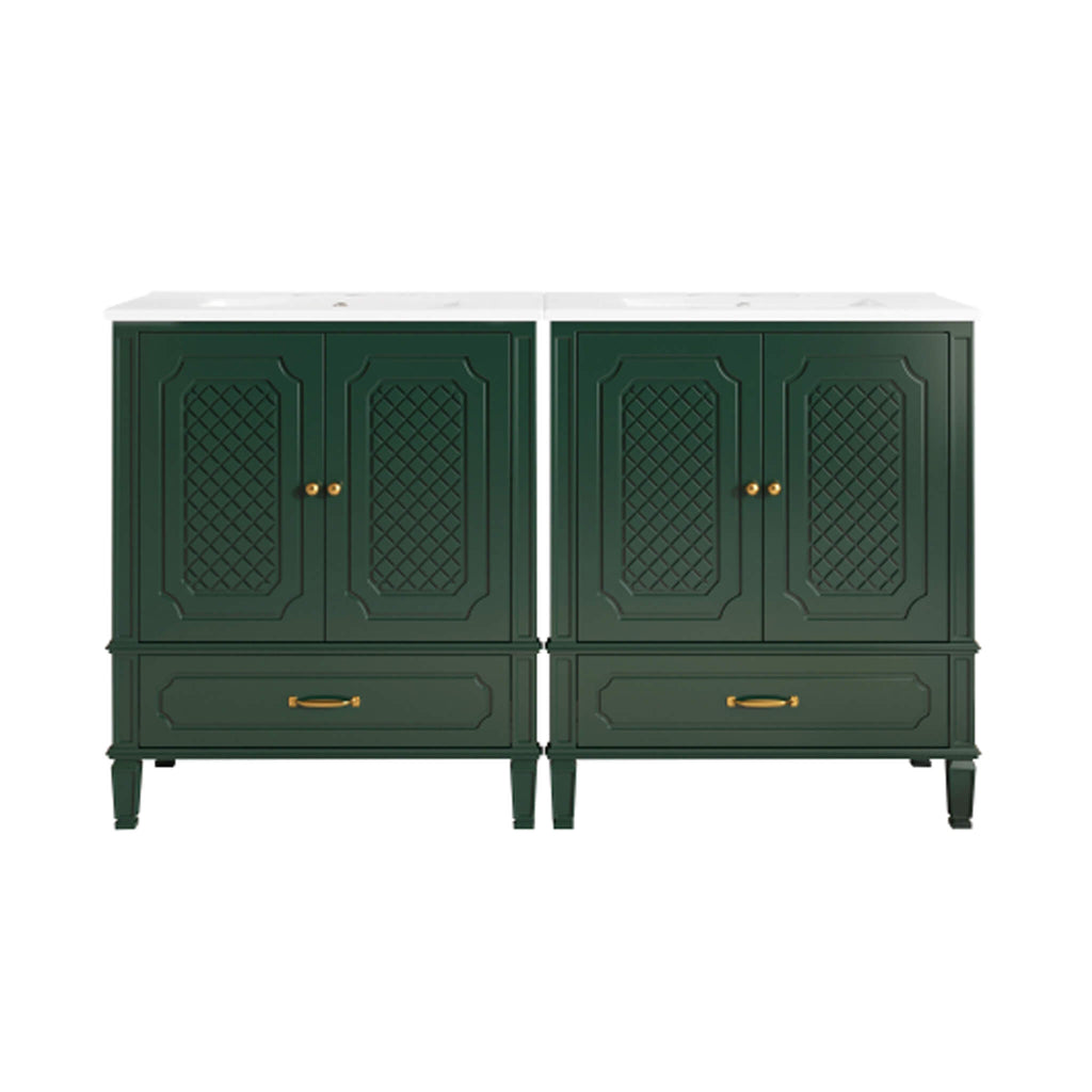 Nuvia 60-Inch Green Vintage Double Sink Vanity With Cabinets And Drawers (SAK26149)