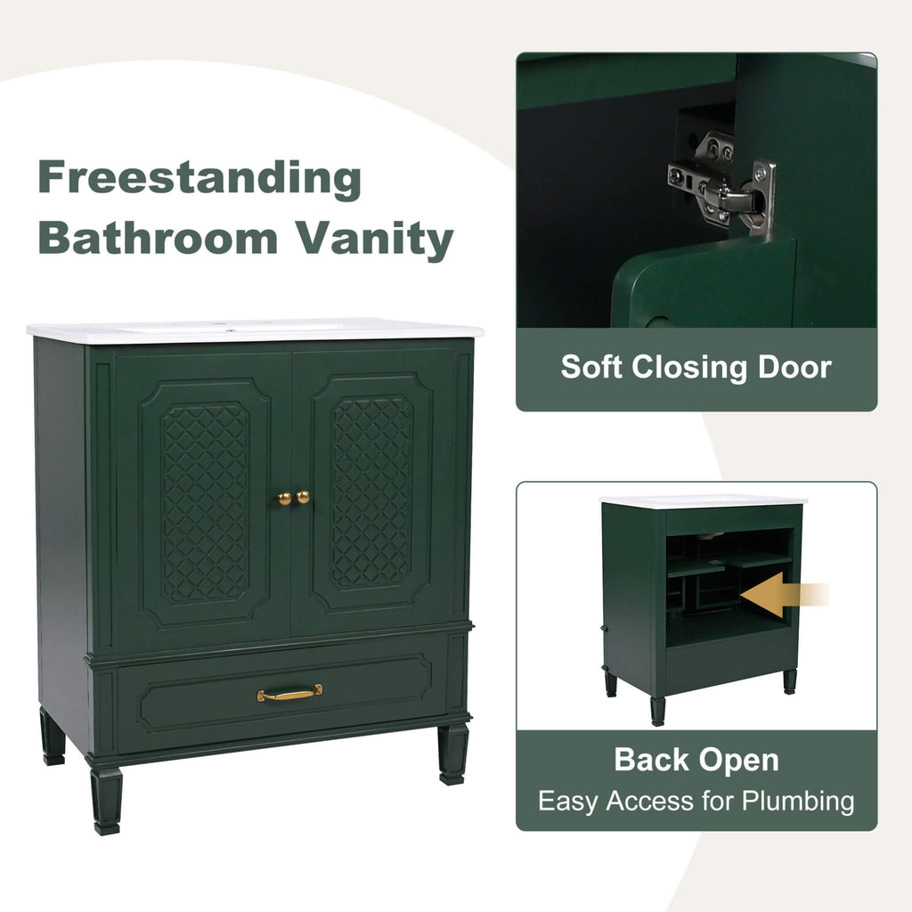 Nuvia 60-Inch Green Vintage Double Sink Vanity With Cabinets And Drawers (SAK26149)