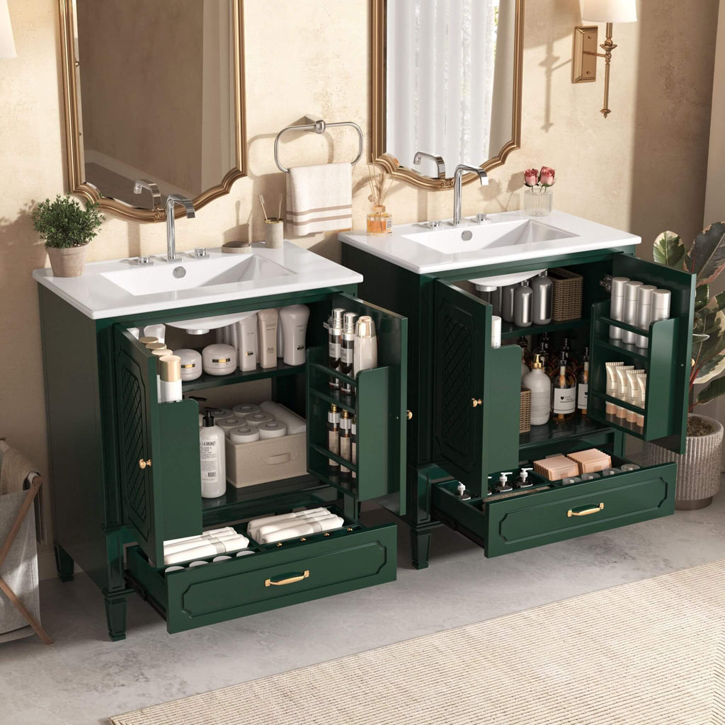 Nuvia 60-Inch Green Vintage Double Sink Vanity With Cabinets And Drawers (SAK26149)