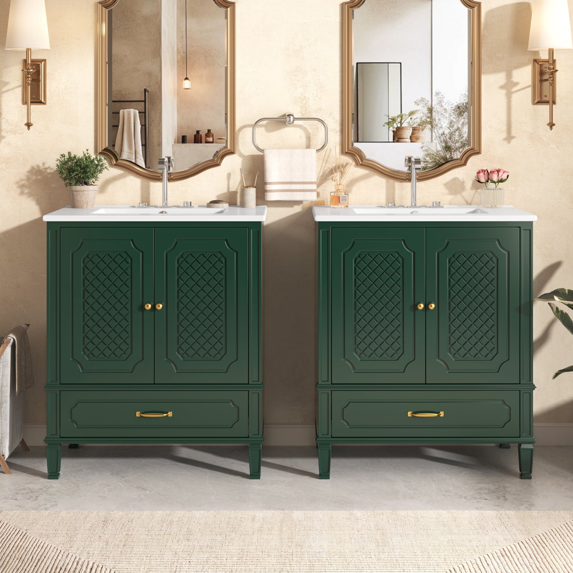 Nuvia 60-Inch Green Vintage Double Sink Vanity With Cabinets And Drawers (SAK26149)