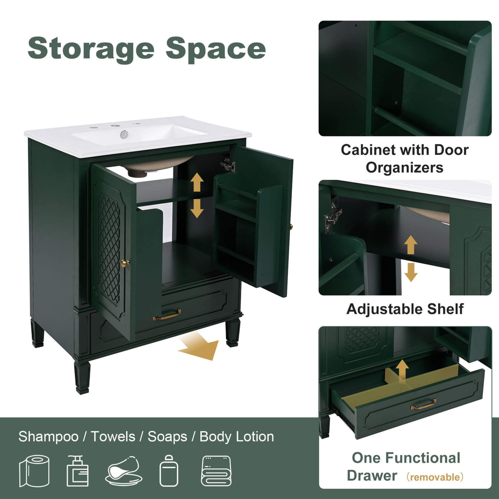 Nuvia 60-Inch Green Vintage Double Sink Vanity With Cabinets And Drawers (SAK26149)