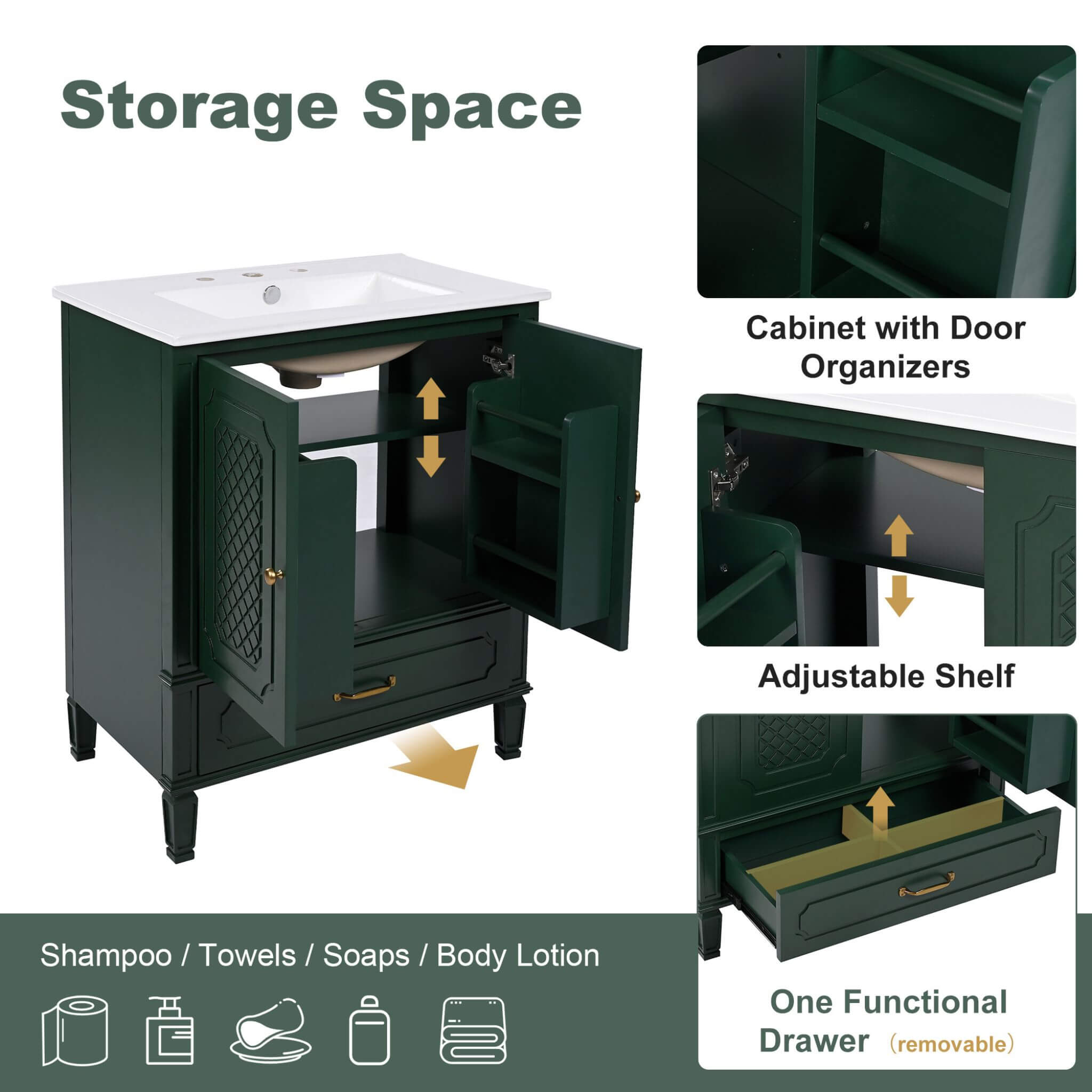 Nuvia 60-Inch Green Vintage Double Sink Vanity With Cabinets And Drawers (SAK26149)