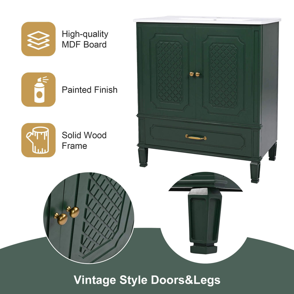 Nuvia 60-Inch Green Vintage Double Sink Vanity With Cabinets And Drawers (SAK26149)