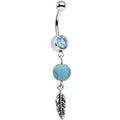 Aqua Gem Faux Turquoise Freedom Feather Dangle Belly Ring