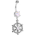 White Faux Opal Fleur de Lis Hoop Dangle Belly Ring