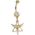 Clear Gem Gold Anodized Heroic Heralds Staff Trinity Dangle Belly Ring