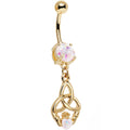 White Faux Opal Gold Anodized Trinity Claddagh Dangle Belly Ring