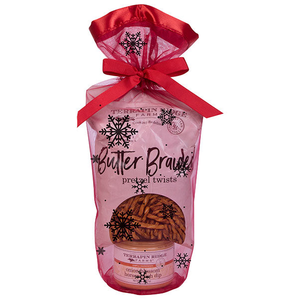Holiday Grab and Go Giftset with Onion Blossom Horseradish Dip and Braided Pretzel Twists