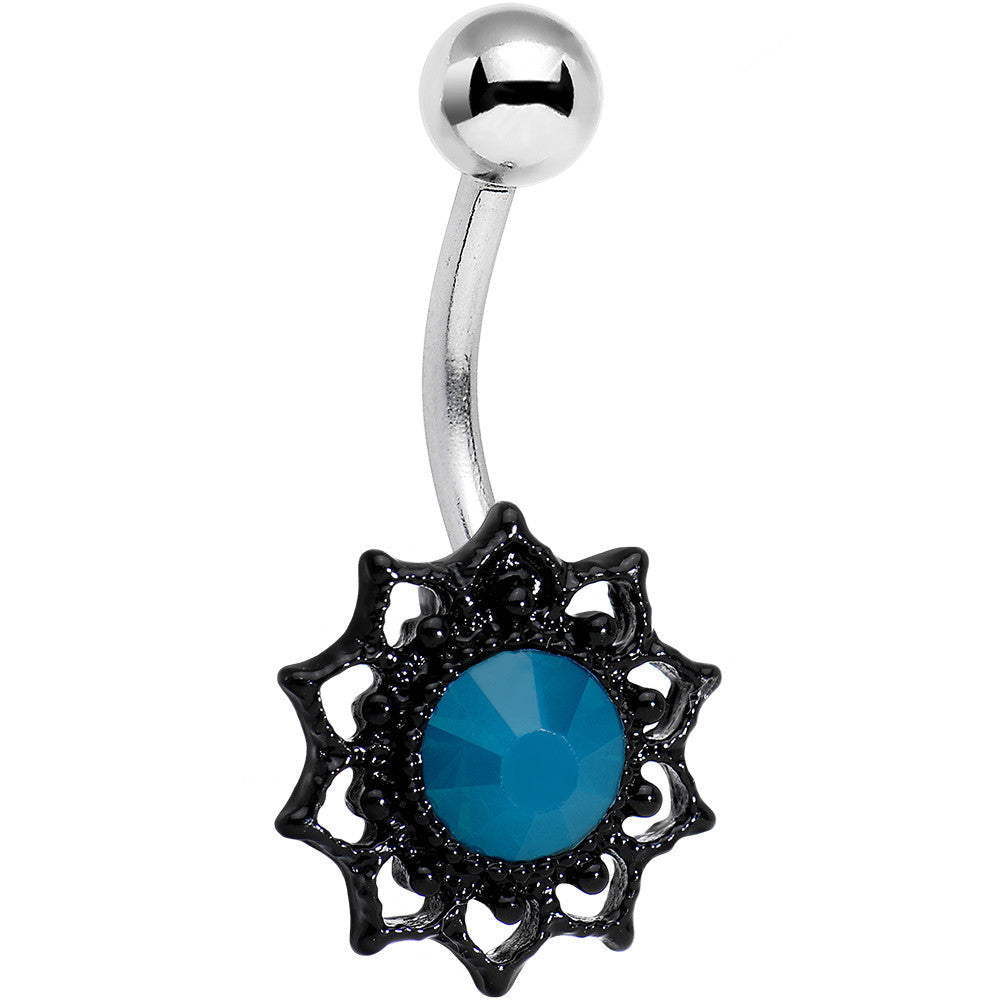 Dark Blue Faux Opal Black Frame Belly Ring