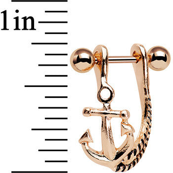 3/8 Rose Gold Plated Toss Your Anchor Left Dangle Cartilage Earring