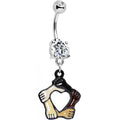 Clear Gem Coexist No Boundaries Linking Arms Heart Dangle Belly Ring