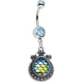 Aqua Gem Iridescent Blue Green Mermaid Scales Dangle Belly Ring