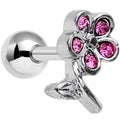 16G Pink Gem Petal Flower Right Ear Cartilage Earring