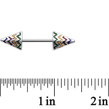 14G 9/16 Rainbow Chevron End with an Arrow Nipple Ring Set
