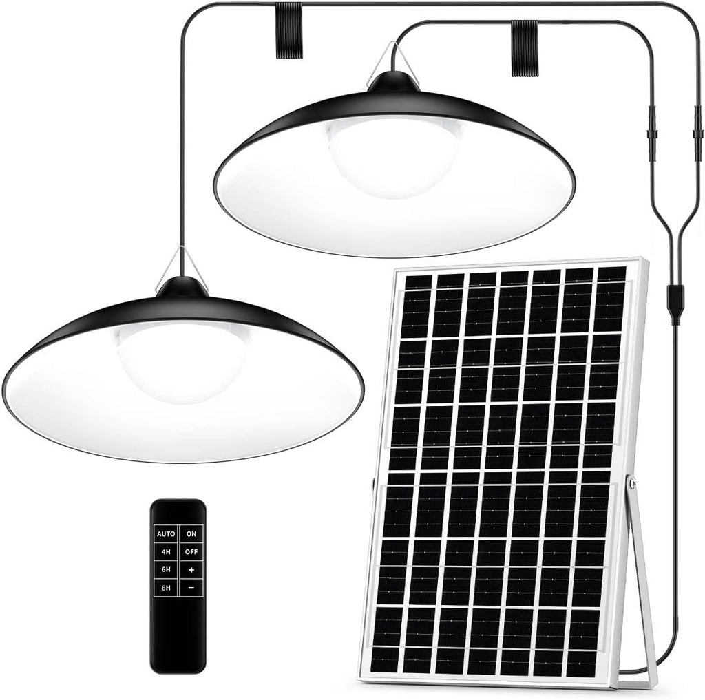 Solar Shed Light Indoor Outdoor, 3000LM Daytime Available Pendant Light with Remote Control, Dusk to Dawn, Brightness Dimmable, Timing, IP67 Waterproof for Gazebo, Storage, Porch, Shop, Barn (Large)