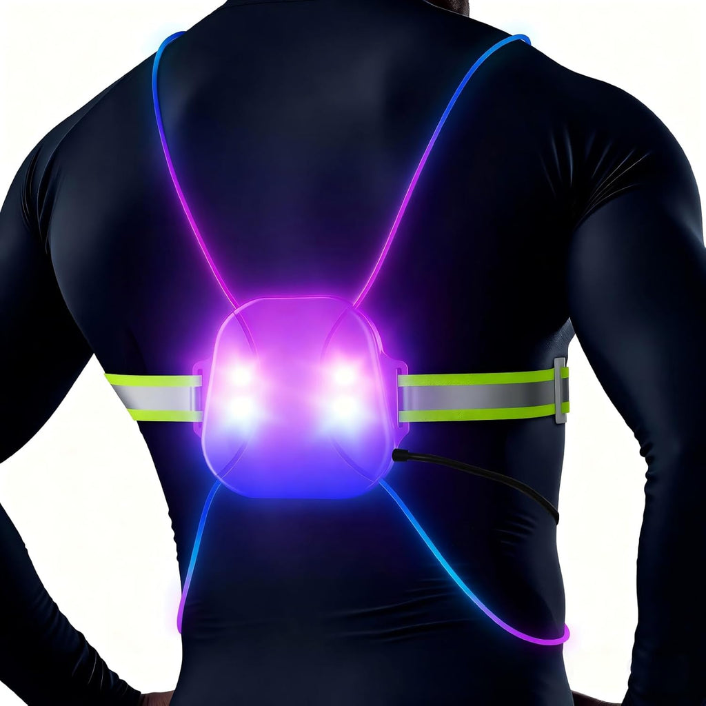 Reflective Running Vest:Rechargeable LED Running Gear with 3 Modes & 7 Colors, Adjustable Running Lights for Runners, Reflective Safety Vest for Night Running, Cycling, Walking,Hiking