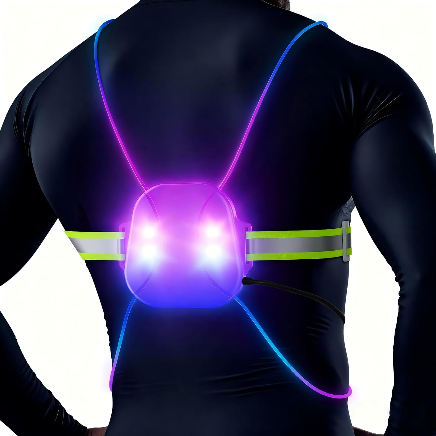 Reflective Running Vest:Rechargeable LED Running Gear with 3 Modes & 7 Colors, Adjustable Running Lights for Runners, Reflective Safety Vest for Night Running, Cycling, Walking,Hiking