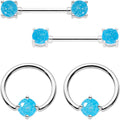 14G Oceanic Faux Opal BCR Captive Ring Barbell Nipple Ring Set