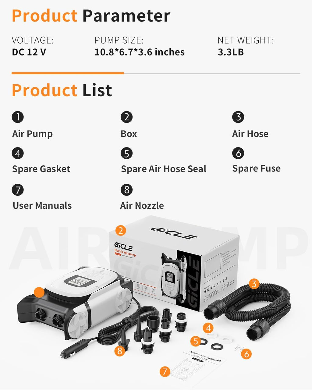 Paddle Board Pump with DC 12V Car Power Connector for Inflatable SUP and Boat, 22PSI Portable Electric Air Pump for Paddleboard with Auto-Off Function and Kayak Accessories