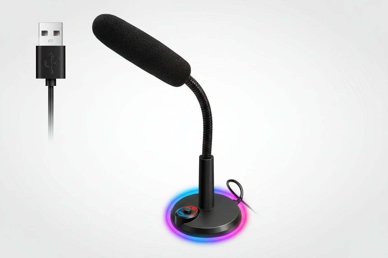 Desktop Condenser Microphone with RGB Light – Plug & Play Computer Mic with 1.5m