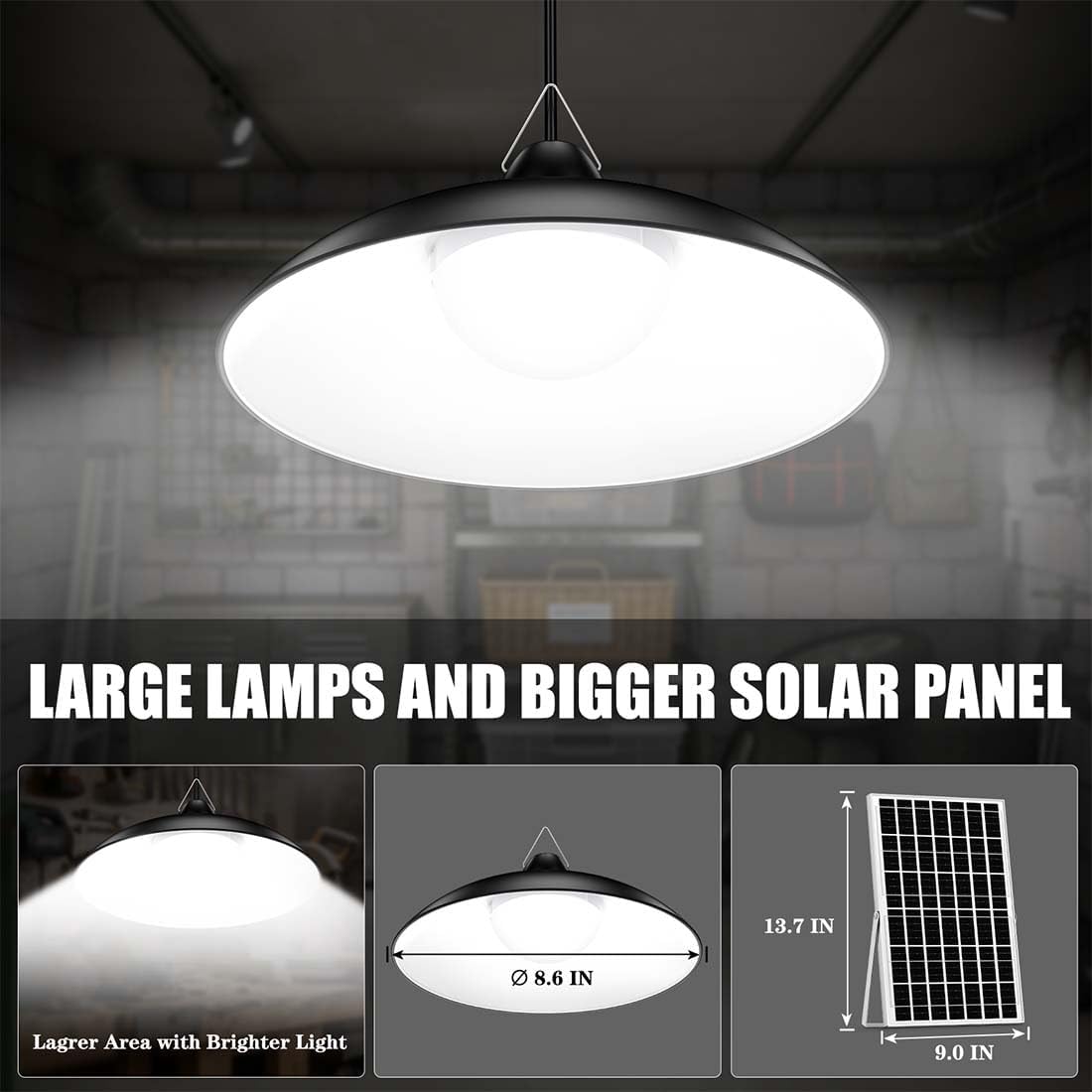Solar Shed Light Indoor Outdoor, 3000LM Daytime Available Pendant Light with Remote Control, Dusk to Dawn, Brightness Dimmable, Timing, IP67 Waterproof for Gazebo, Storage, Porch, Shop, Barn (Large)
