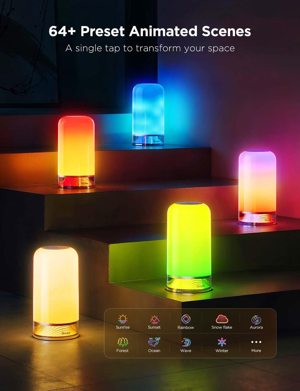 Govee RGBIC Smart Table Lamp 2, Touch Bedside Small Table Lamp Compatible with SmartThings, Matter, Alexa, Desk Lamp with 64 Scene Modes, Nightstand Lamp for Bedroom Living Room Night Light(Corded)