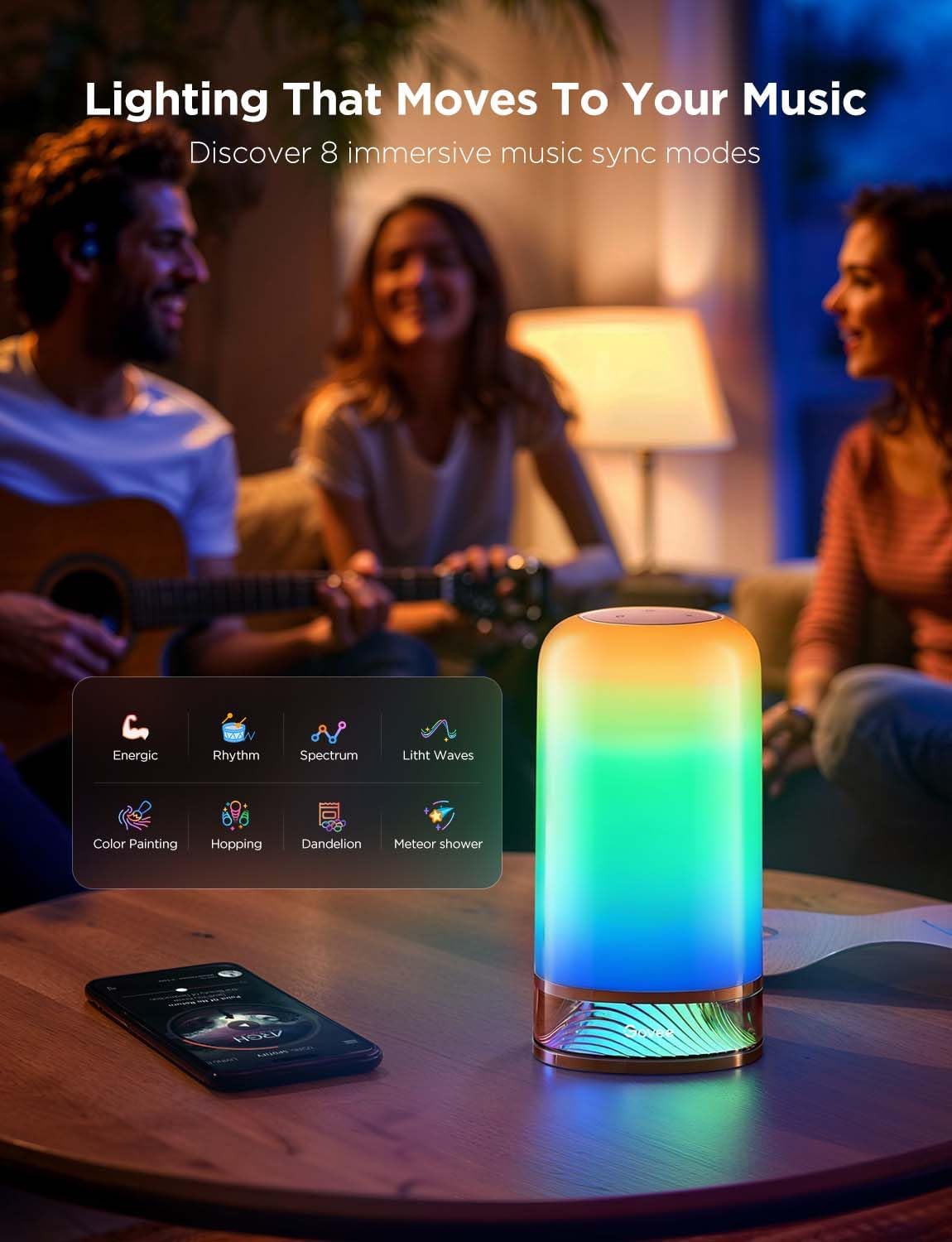 Govee RGBIC Smart Table Lamp 2, Touch Bedside Small Table Lamp Compatible with SmartThings, Matter, Alexa, Desk Lamp with 64 Scene Modes, Nightstand Lamp for Bedroom Living Room Night Light(Corded)