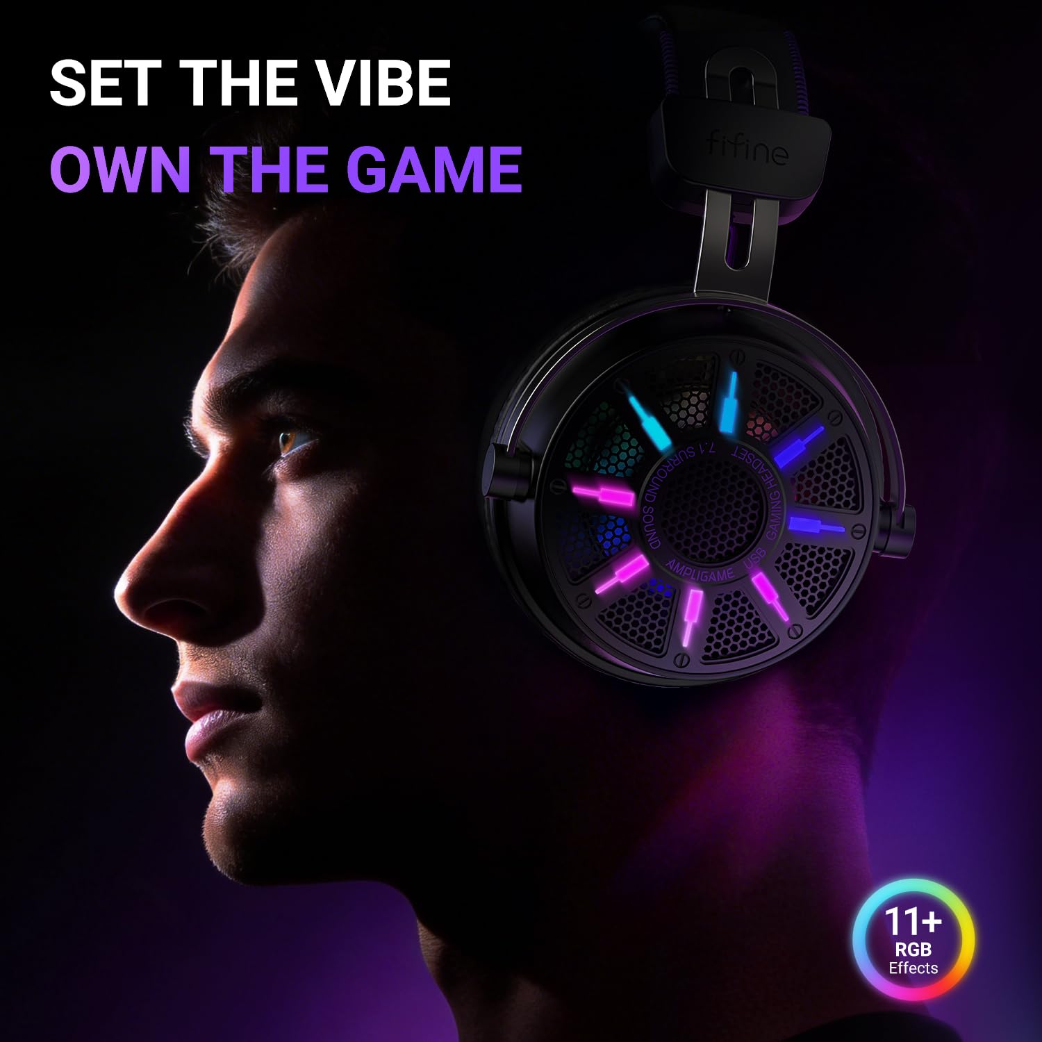 FIFINE Wired Open Back Gaming Headset, Open Acoustic Audio,Customizable RGB,USB in-Line Control, 7.1 Surround Sound, Over-Ear Gamer Headphone with Detachable Mic for PC PS5/PS4, Laptop, Mac - H19BP