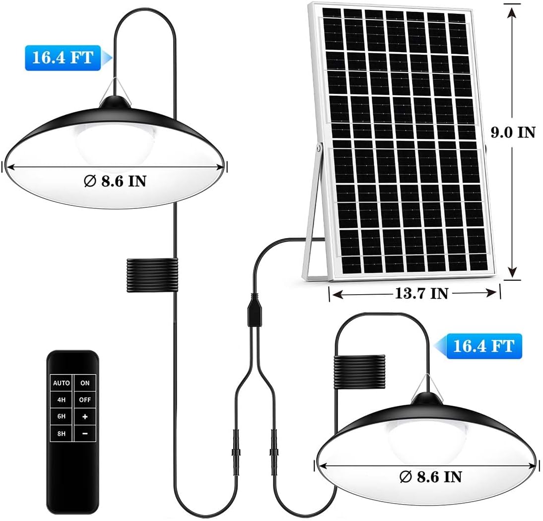 Solar Shed Light Indoor Outdoor, 3000LM Daytime Available Pendant Light with Remote Control, Dusk to Dawn, Brightness Dimmable, Timing, IP67 Waterproof for Gazebo, Storage, Porch, Shop, Barn (Large)