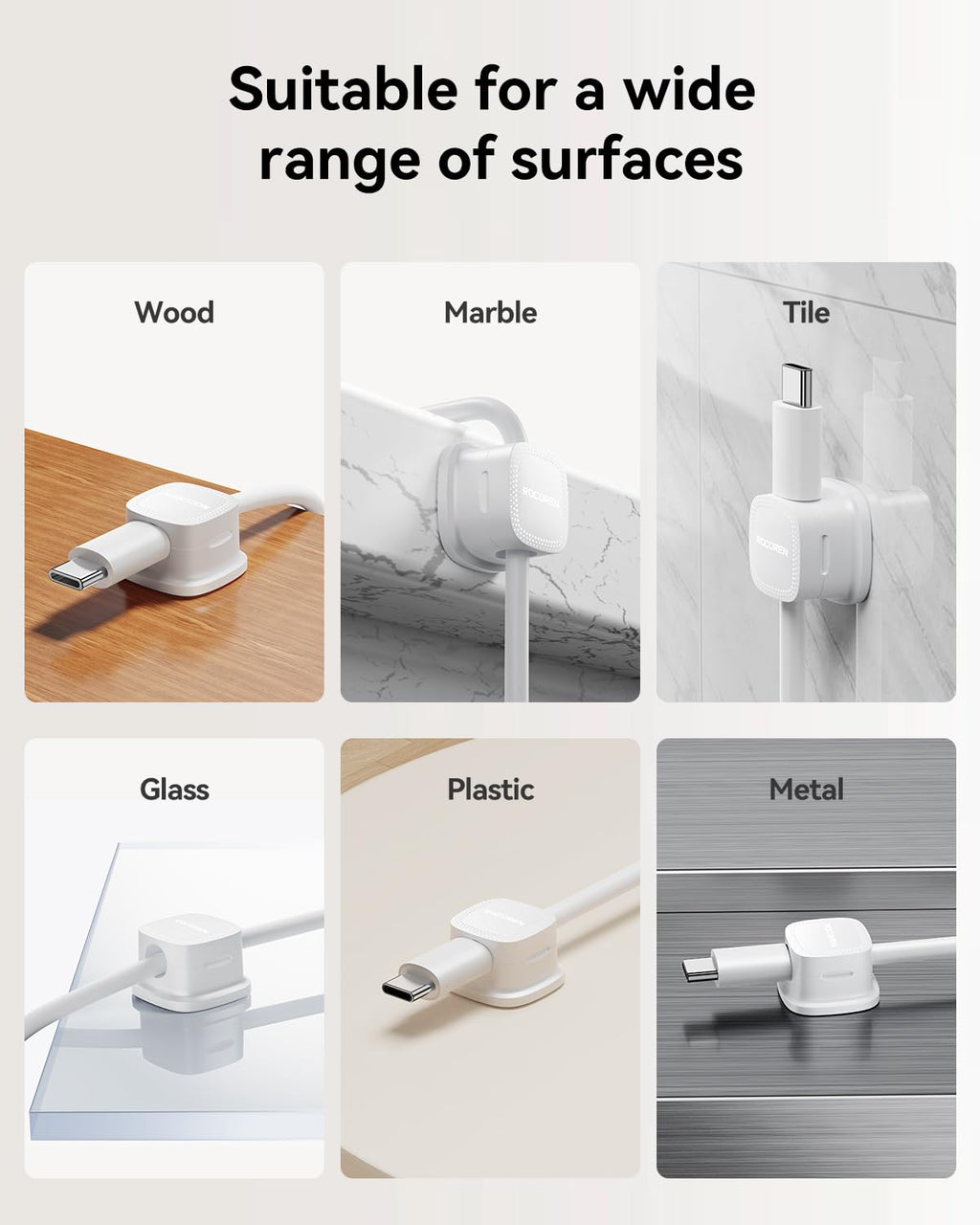 Cable Clips, Rocoren Smooth Adjustable Adhesive Cord Organizer, Desk Cable Manag