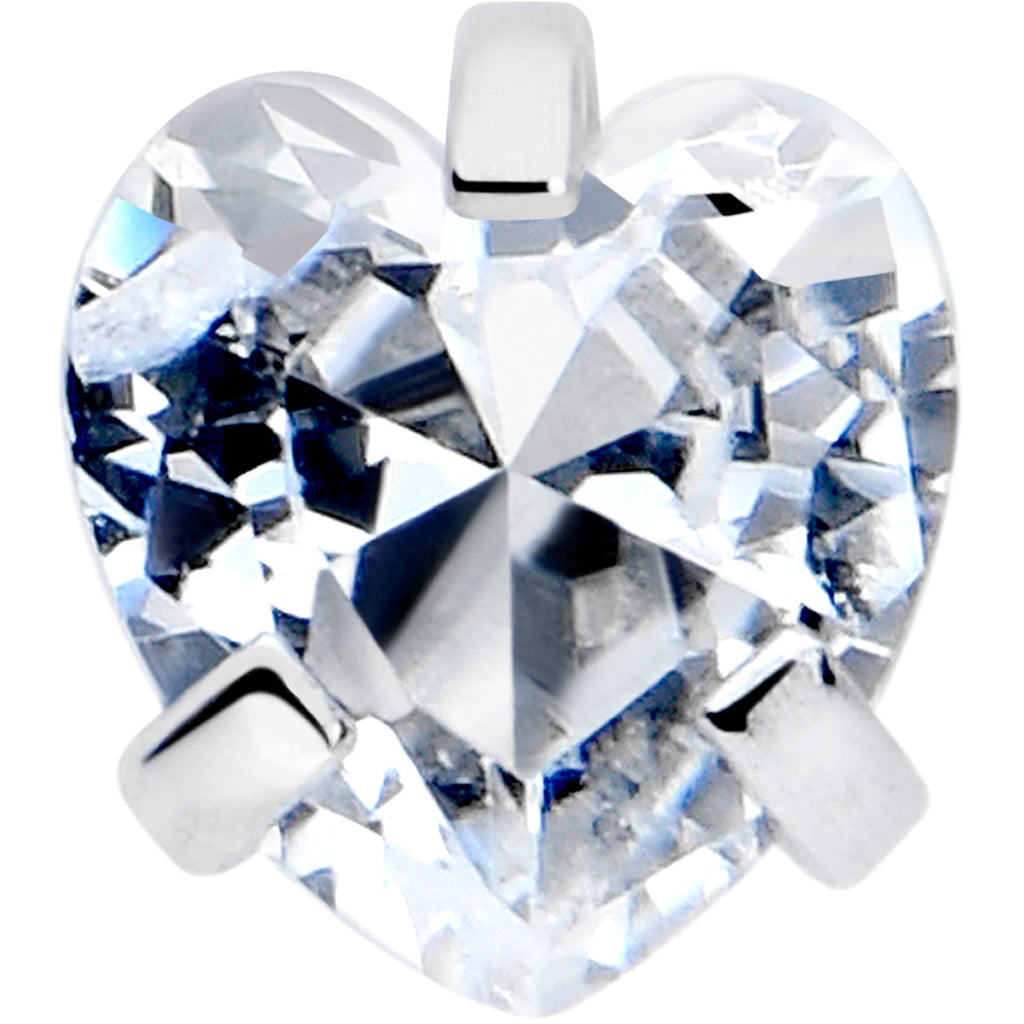 18G 1/4 Clear Heart 3mm CZ Gem Steel L-Shape Nose Ring