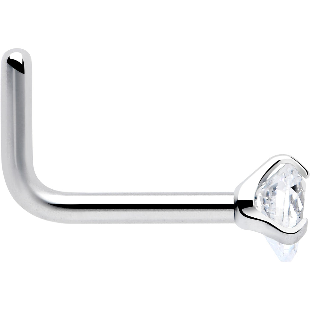 18G 1/4 Clear Heart 3mm CZ Gem Steel L-Shape Nose Ring
