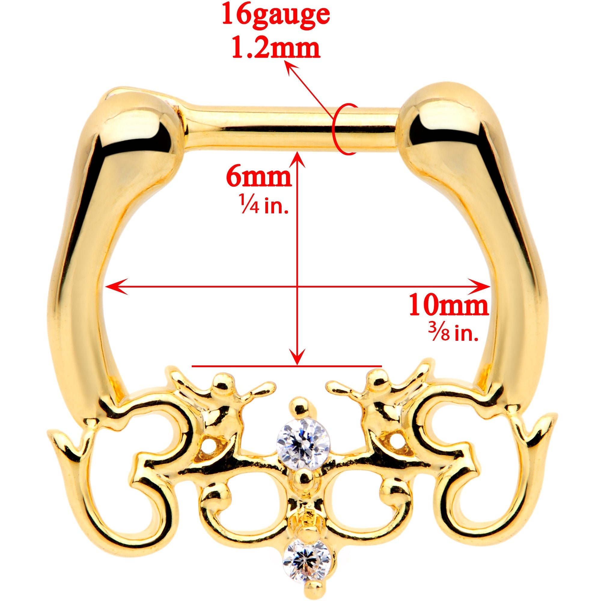 1/4 Clear CZ Gem Gold Tone Anodized Angel Swirl Nipple Clicker Set