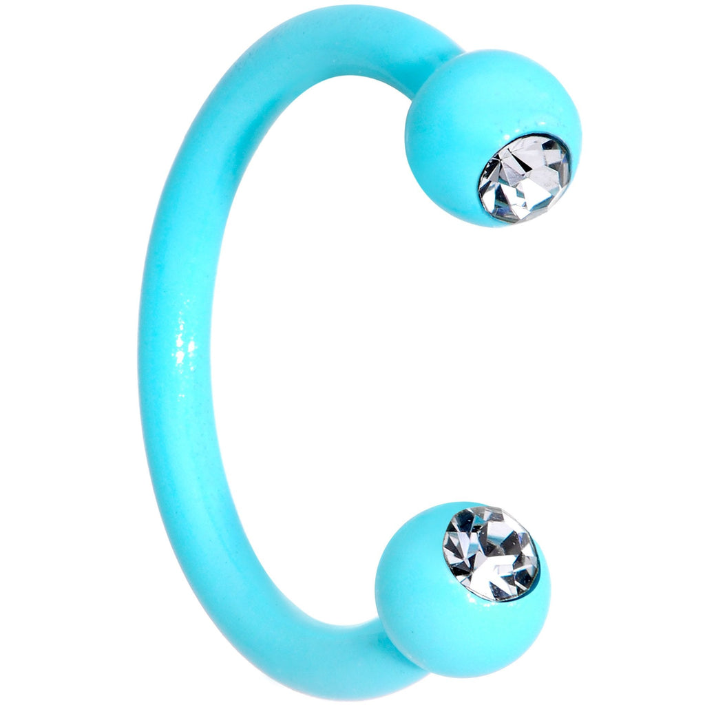 16G Clear Gem Teal Glow in the Dark Horseshoe Circular Barbell