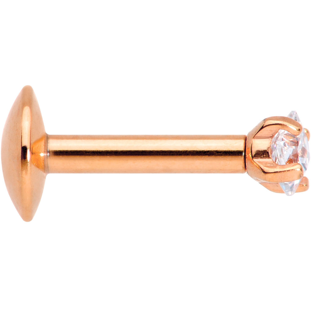 5/16 Clear Square CZ Rose Gold PVD Internally Threaded Labret Monroe