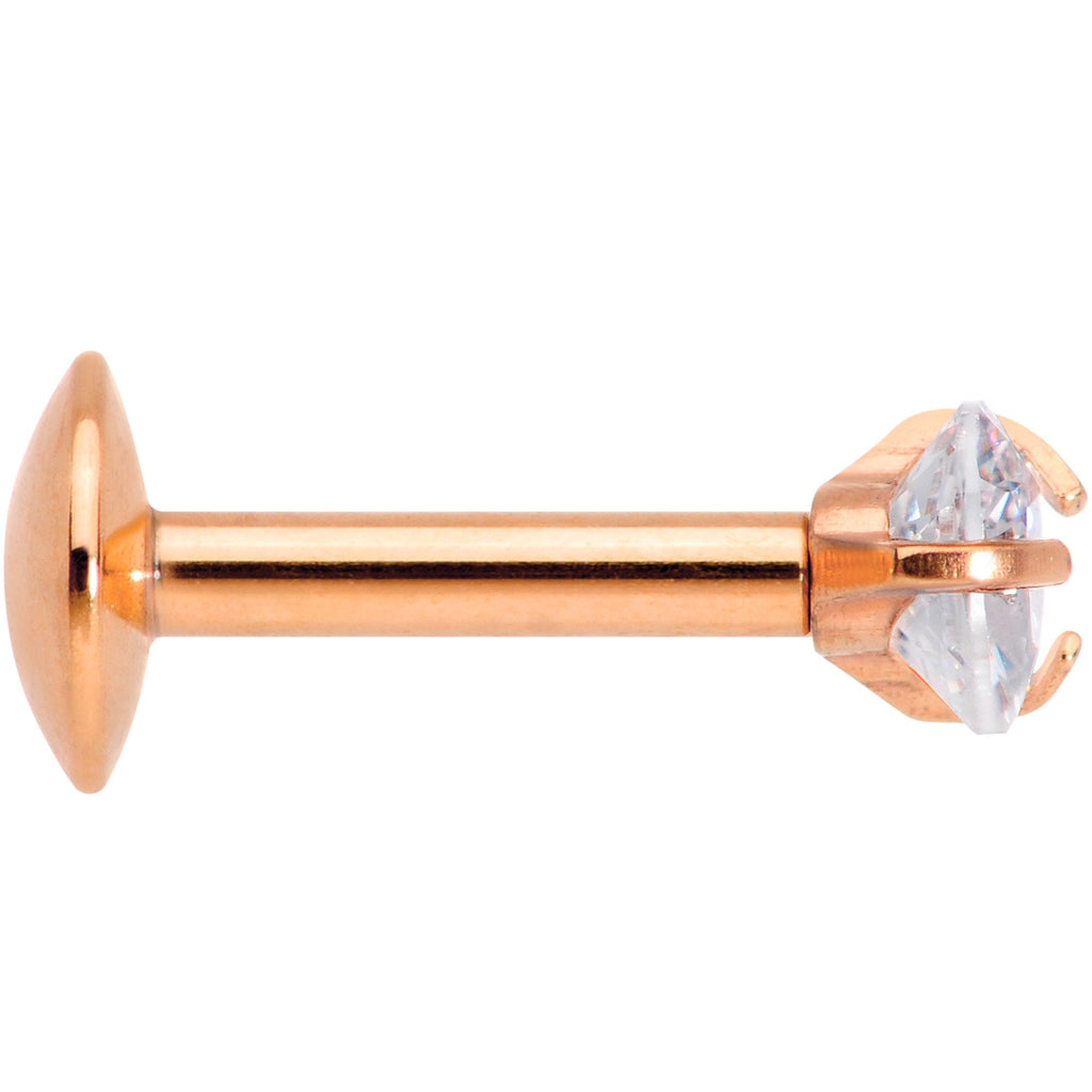 1/4 Clear Heart CZ Rose Gold PVD Internally Threaded Labret Monroe