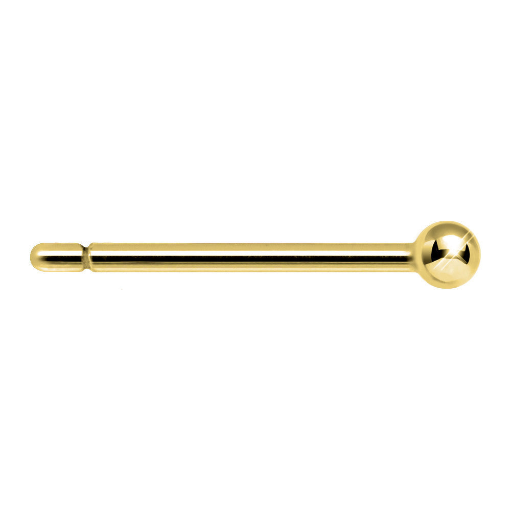 22G Solid 14k Yellow Gold Ball Nose Stud Ring