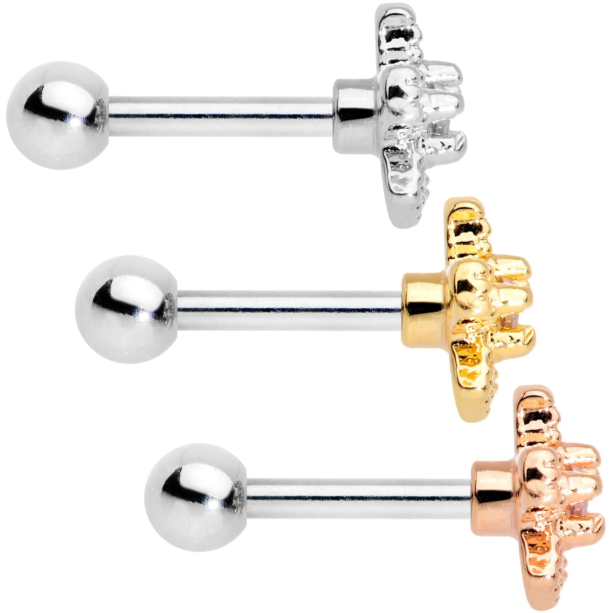 1/4 Multi Tone Star Flower Gem Cartilage Tragus Earring Three Pack Set