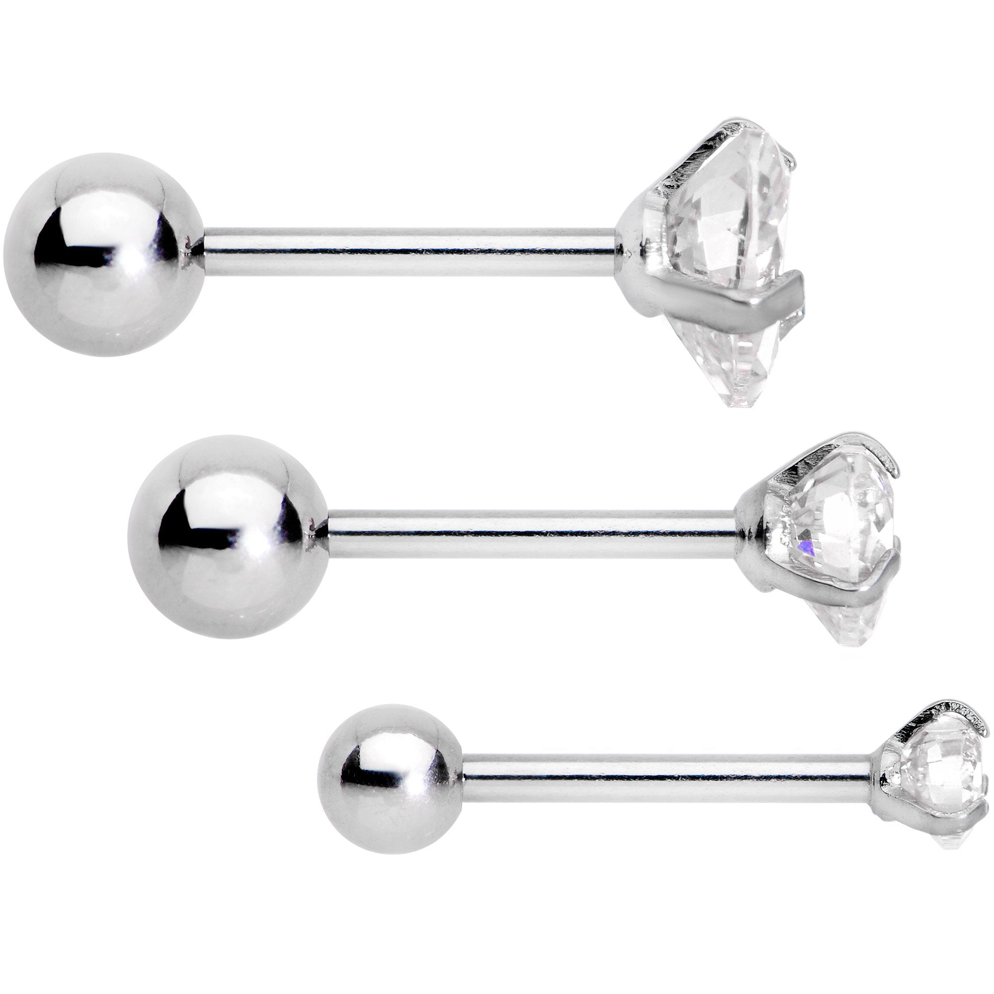 16G 5/16 Clear Gem Heart Trio Tragus Cartilage Earring Set of 3
