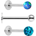 16G 3/8 Teal Faux Opal Ball Labret Monroe Tragus 3 Pack Set