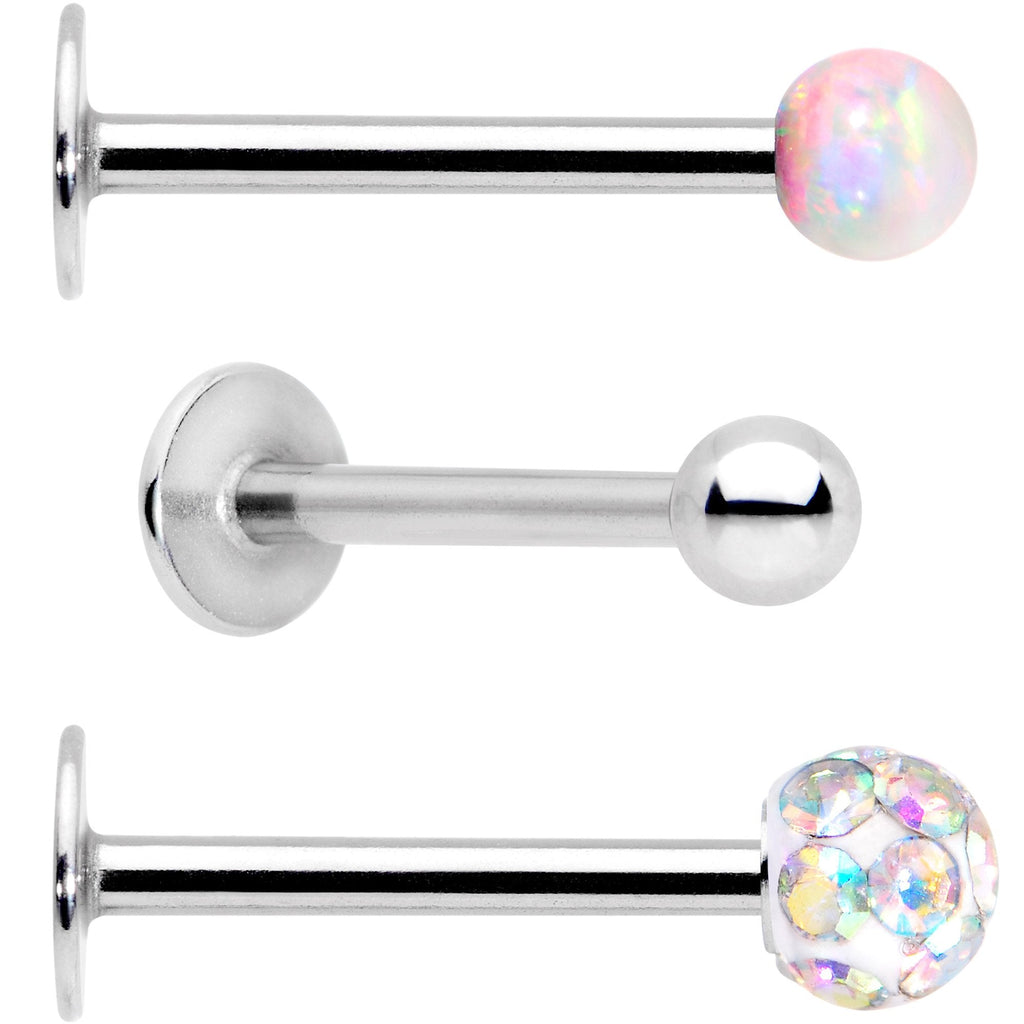 16G 5/16 Aurora Faux Opal Ball Labret Monroe Tragus 3 Pack Set