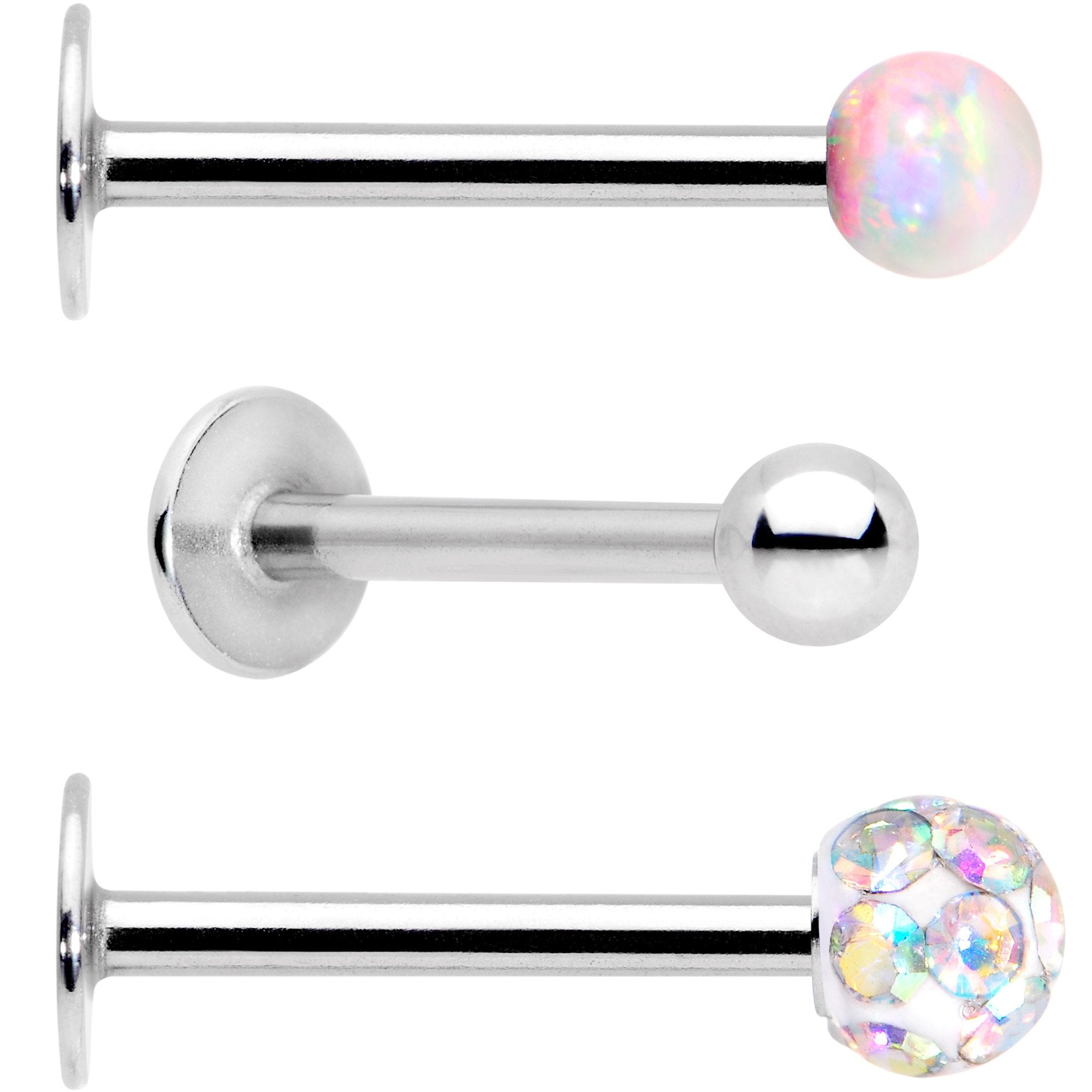 16G 5/16 Aurora Faux Opal Ball Labret Monroe Tragus 3 Pack Set