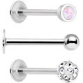 White Press Fit Faux Opal Labret Monroe Tragus 3 Pack Set