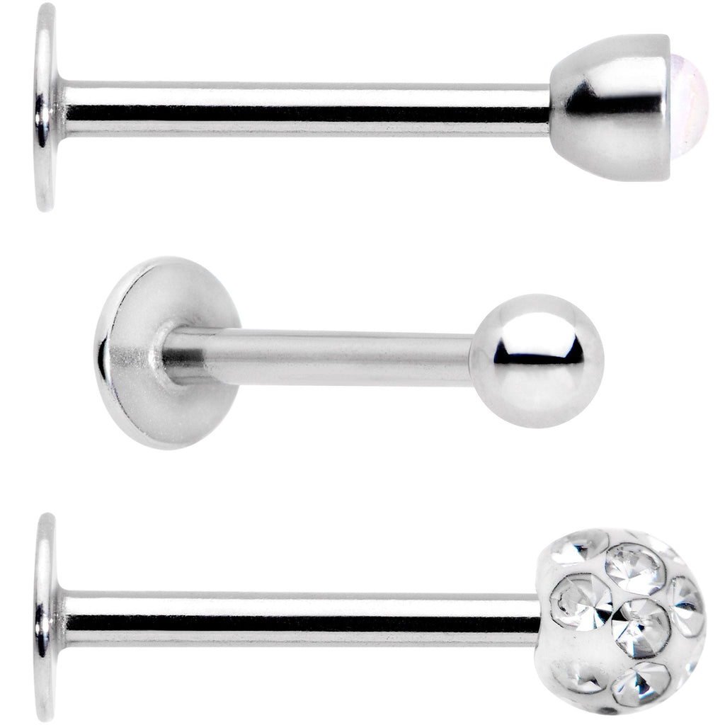 White Press Fit Faux Opal Labret Monroe Tragus 3 Pack Set