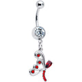 Clear Red CZ Gem Dragonfly Wings Dangle Belly Ring
