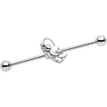 14G Clear Gem Half Heart Kitten Industrial Barbell 38mm
