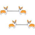 14G 9/16 Orange Corgi Puppy Dog Barbell Nipple Ring Set