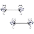14G 9/16 Kitty Cat Paws Barbell Nipple Ring Set