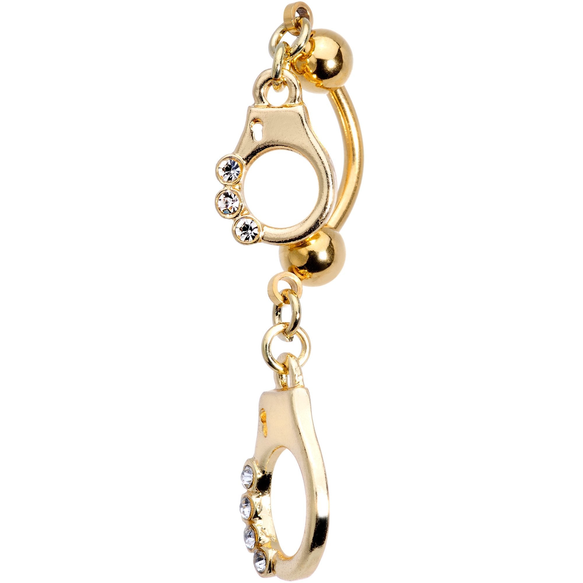 Clear Gem Gold PVD Handcuffed Double Mount Dangle Belly Ring