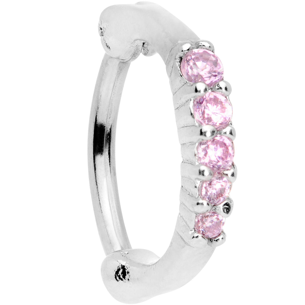 16G 5/16 Pink Gem Curved Hinged Cartilage Clicker